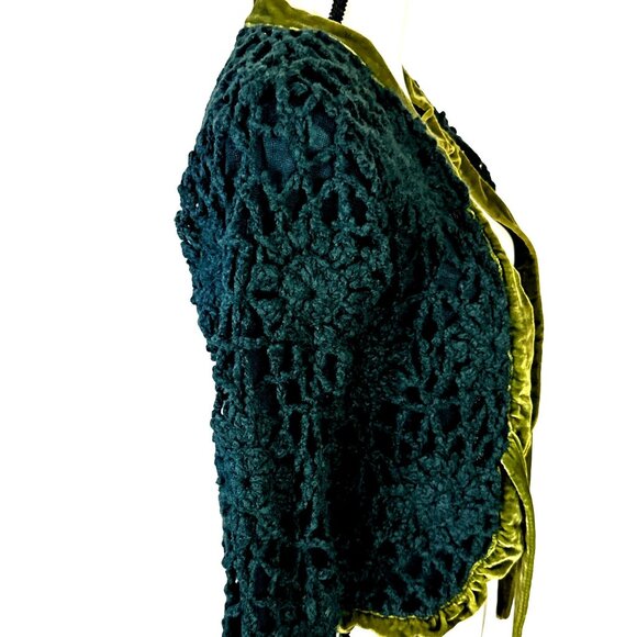 Y2k Green Whimsical Fairy Sweater Cardigan Small Anthro Moth Crocheted Boho - Picture 6 of 10